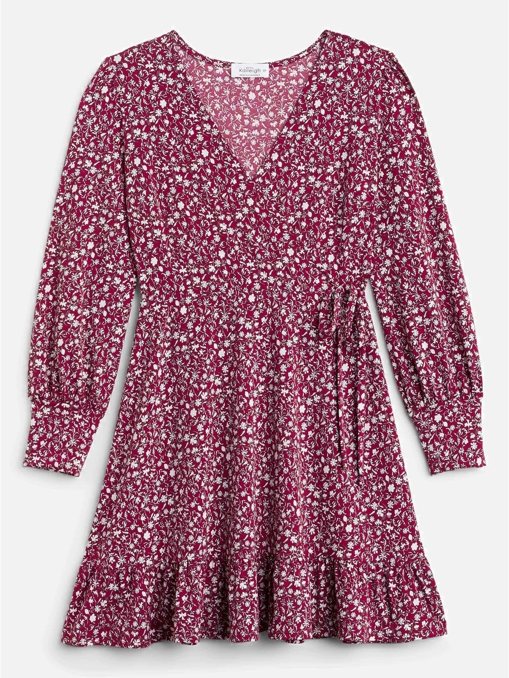 Kaileigh Red Floral A-Line Mini Dress with V-Neck and Ruffle Hem, Petite Retro